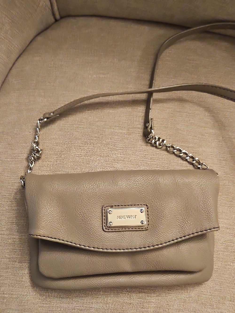 Nine West Taupe Faux Leather Crossbody with Chain Strap